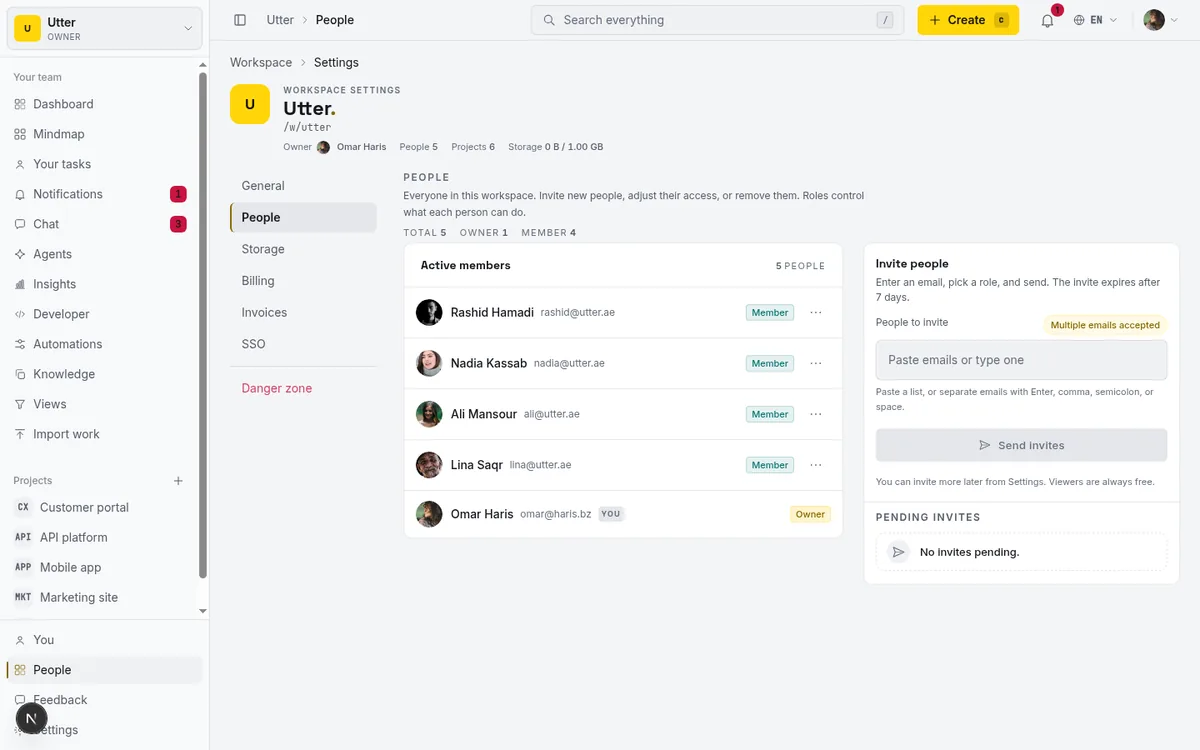 The workspace People page, where members are invited before assignees can resolve