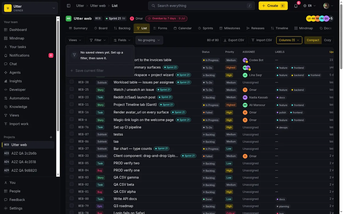 How to save and share views - views menu open