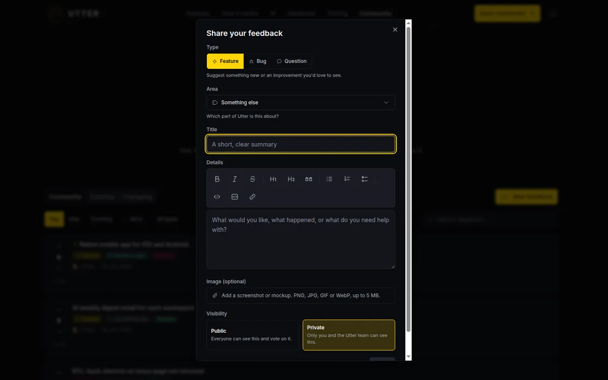 How to track and vote on feedback - new post dialog