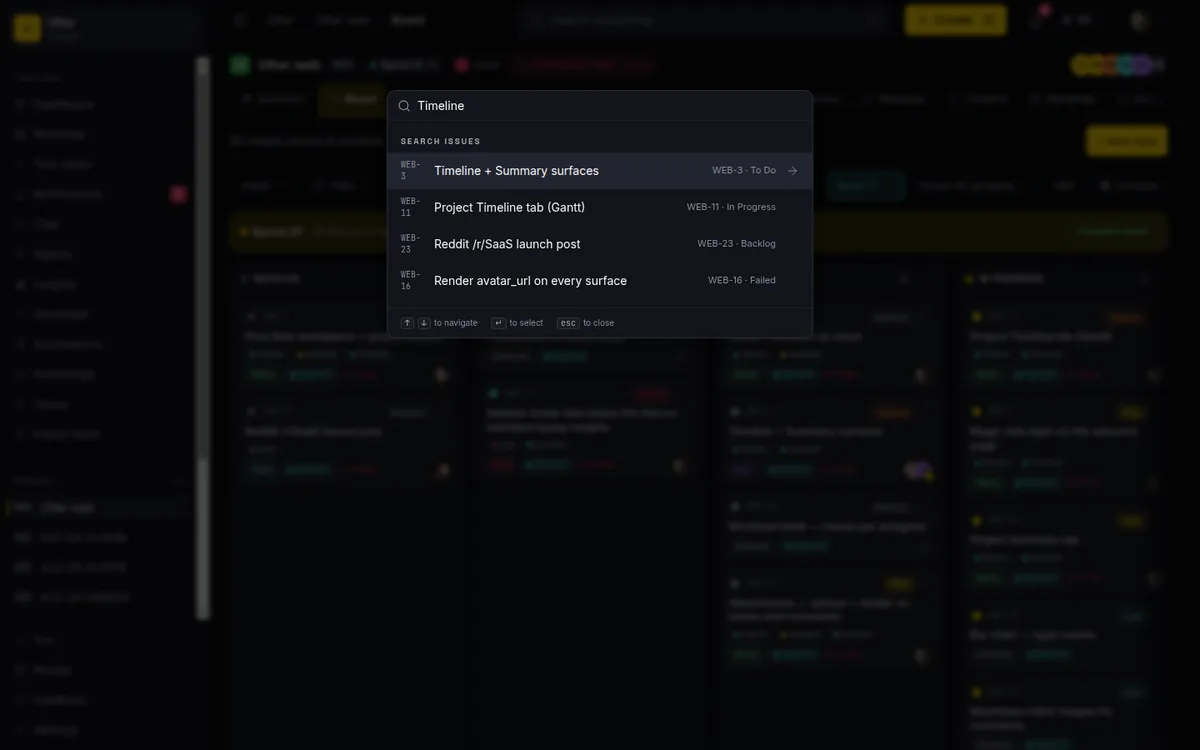 Keyboard shortcuts in utter - command palette